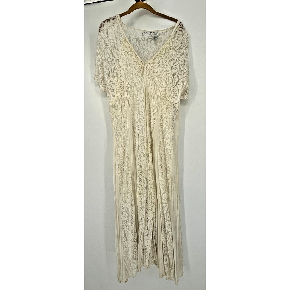 Ivory Lace Maxi Dress Boho Fairy Grunge Cottagecore Sheer Layered Romantic